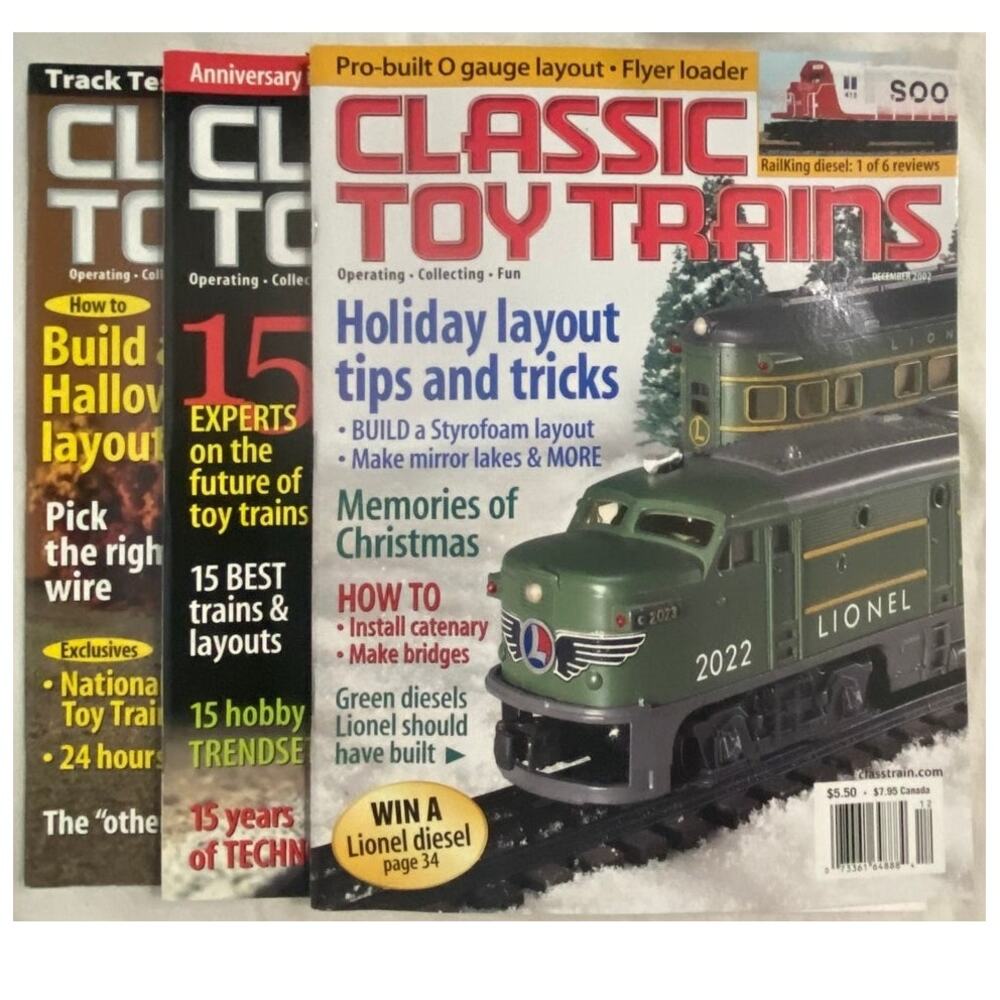 Vtg Lot 3 Classic Toy Trains Oct Nov Dec 2002 Magazine Holiday Layout Railroad